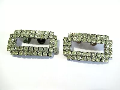 Vintage Rhinestone Shoe Buckles Rectangle Prong Set • $22