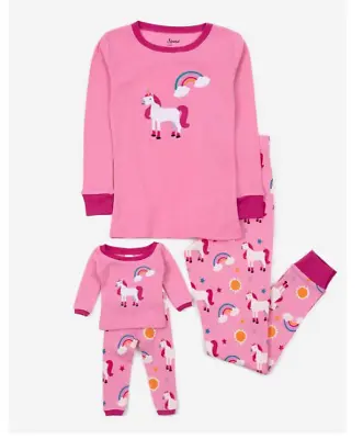 Leveret Matching Girl And Doll Pink Rainbow Unicorn Cotton Pajamas - 10-12 Years • $11.99