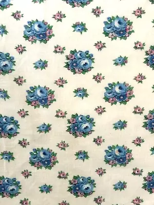 Vintage Feed Sack Type Fabric Ivory With Blue And Pink Roses • $9.99