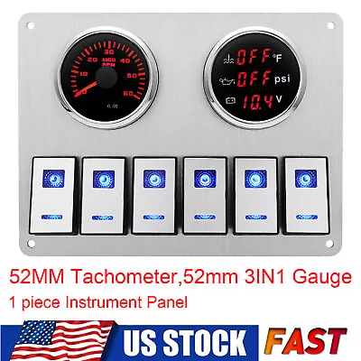 2 Gauge Set With Instrument Panel 0-6000RPM RED Backlight For Marine Boat Yacht • $102.76