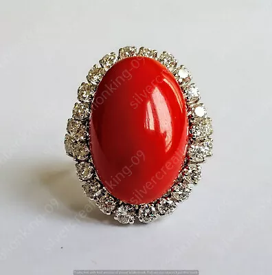 3.00Ct Oval Cut Simulated Red Coral Halo Women's Ring 925 Sterling Silver Plated • $114.75