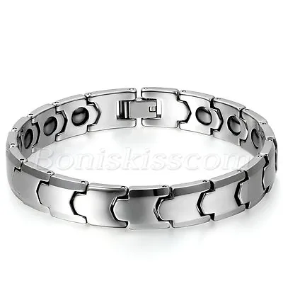 Men 10mm Wide Glossy Tungsten Carbide Charm Healthy Magnetic Bracelet Wrist Link • $17.99