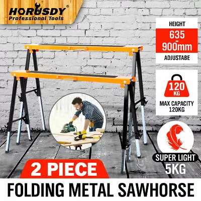 2Pc Mastercraft Sawhorse Metal Folding Non-slip Surface Saw Horse 120KG Capacity • $74.99