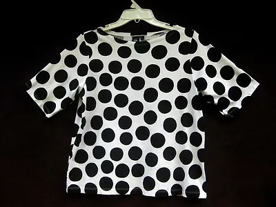 Marimekko Uniqlo Polka Dot Shirt~White W/Big Black Dots~S~STELLAR FUN TOP • $22.99