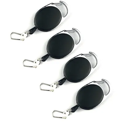 4 Retractable Key Chain ID Card Badge Holder Safety Coil Carabiner Security Belt • £2.99