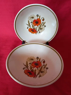 £1 • Buy Pair Of Retro J&g Meakin Floral 'poppy' Design Cereal Bowls