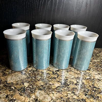 Vintage Insulated Aluminum Tumblers Set Of 8  5 1/4 Inches High Teal And Silver • $15.97