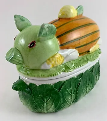 Vintage Italian Majolica Horchow Sur La Table HARVEST PIG Covered Dish RARE • $89.95