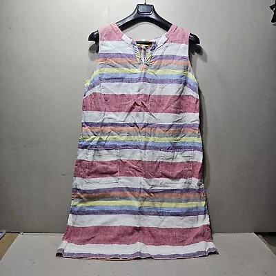 Boden Dress Womens Regular Red Purple Blue Multi Stripe Linen Dress Pockets UK20 • £19.95