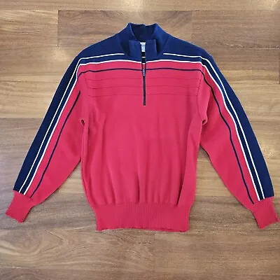 Vintage Meister Red Blue Striped 1/4 Zip Pullover Ski Sweater Wool Blend Mens M • $34.99