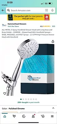 Hammerhead Shower Head Brushed Nickel Multi Function Shower Head Set • $74.95