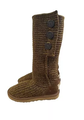 UGG Australia Women Classic Cardy Sheepskin Brown Knit Boot 5819 Size 8 $150 • $85.50