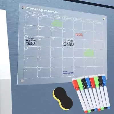 Magnetic Acrylic Calendar For Fridge 1pc Transparent Dry Erase Board And 8 Pens • $17.09