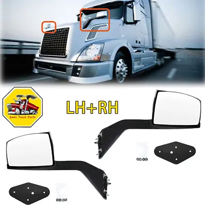 2PCS Chrome Hood Mirror With Nuts&Mounting Plates LH RH Fit VOLVO VNL 2004-2017 • $91.99