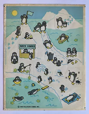 VTG 1990 Hallmark Stickers Sheet Penguins Party Snow Cones Animals Antarctic • $6.99
