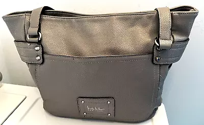 Nicole Miller New York Gray Vegan Faux Leather Shoulder Tote Bag Double Handle • $10.95