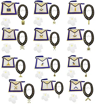 Masonic Regalia Blue Lodge Officers Aprons Chain Collars Gloves With Jewels 12 • $540