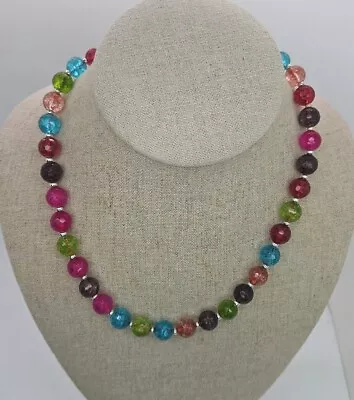 8mm Foil & Crackle Pride Rainbow Multicolor Art Glass Beaded 18 In Necklace  • $15