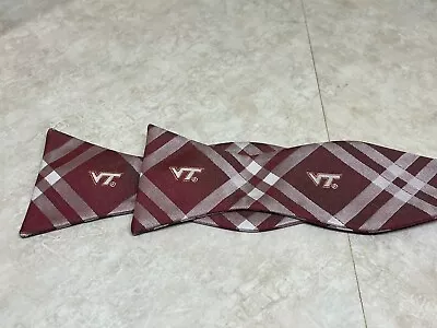 Virginia Tech Rhodes Bow Tie Self Tie Eagles Wings Maroon Plaid New • $15.99