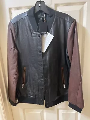 NEW Muubaa  Size US 10 Black & Brown Leather Bomber Jacket Coat • $250
