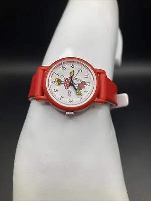 Vtg LORUS Disney Minie Mouse Quartz Watch Red Leather Band V821 0140 - Works • $14.99