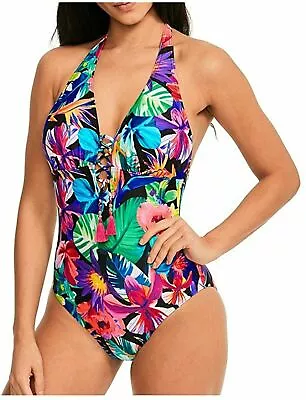 Figleaves Hawaii Tummy Control Lace Up Halter Swimsuit 187475 • £19.99
