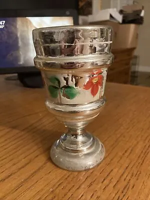 Vintage Antique Mercury Glass Silver Chalice Cup 6.25” Hand Painted Flowers • $75