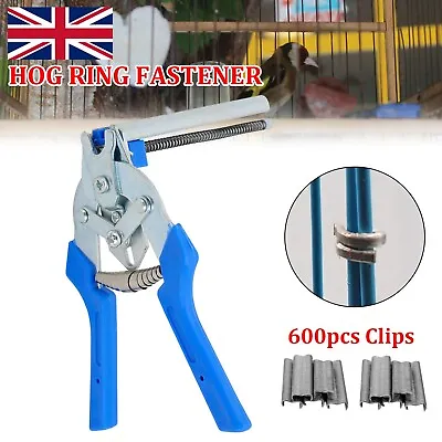 £10.29 • Buy Hog Ring Plier Tool 600pcs M Clips Staple Mesh Cage Wire Fence Clamp UK