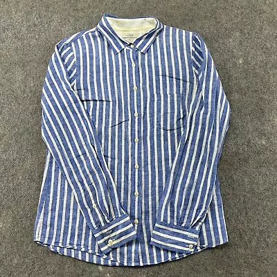 J Crew Shirt Womens 6 Blue White Button Up Long Sleeve Striped Linen Boy Fit • $0.99