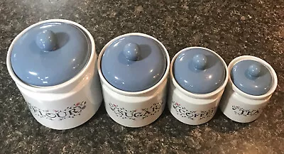 $39.99 • Buy Vintage Jay Imports Ceramic Canister Set 4-pc Flour Sugar Coffee Tea White/Blue