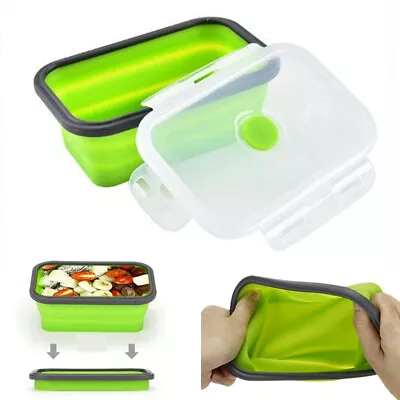 1X Foldable Food Silicone Boxs Collapsible Folding Storage Lunch Bowl ContainerL • £8.98