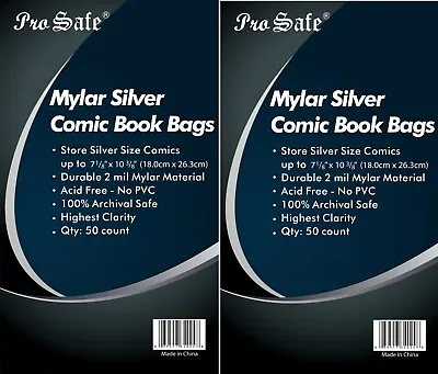 100 MYLAR Silver Comic Book Bags  MYLAR Silver Age Comic Bags / Sleeves  NEW • $44.95