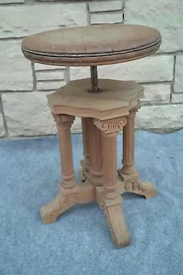 Antique Ionic Column Distressed Adjustable Swivel Seat Piano Stool • $149.99