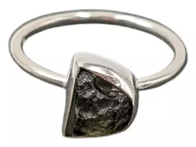 Natural Moldavite Raw Gemstone 2.33G 925 Sterling Silver Handmade Size 8.5 Ring • $39.99