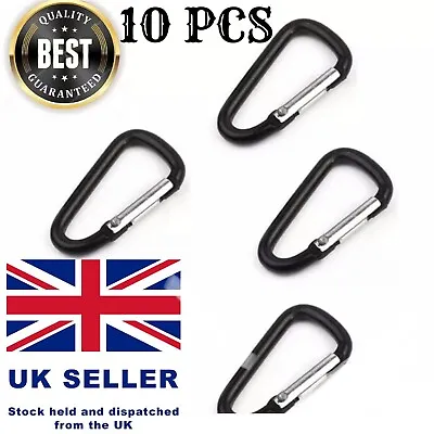 Black Carabiner Clip | Aluminum D Ring Shape Carabeaner Pack Of 10 • £3.99