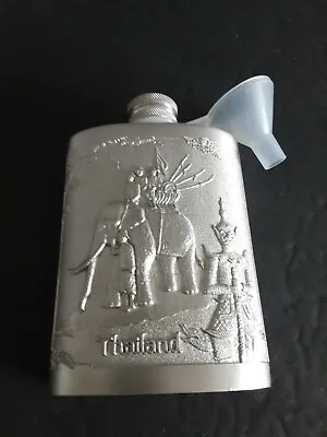 Vintage New Condition Pewter Flask  Thailand & Hawker Elephant  Engraved 🐘 • $12.99