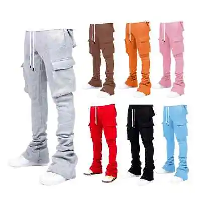 Pants New Design Flare Sweat Pants Street Wear Mens Pile Up Stacked Pants New • $27.90