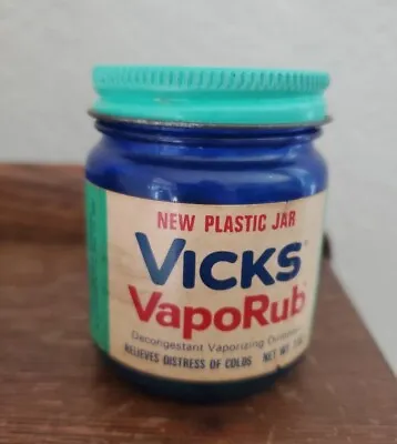 Vintage Vicks VapoRub 3oz With The 'New Plastic Jar' Prop Blue With Lid 1/2 Full • $25