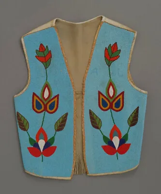 Old American Style Handmade Beaded Front Powwow Regalia Vest BV934 Floral Beads • $313.65