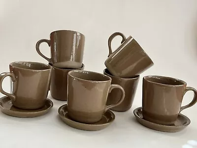Martz Pottery MidCentury MCM  Artist Signed 7 Cups Demi Espresso 3 Saucers  6 Oz • $49.95