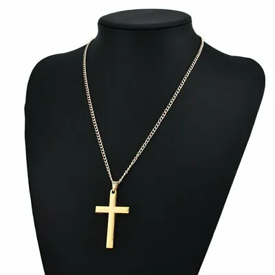 Mens Women Chain Necklace Christian Black Silver Cross Pendant Crucifix Jesus • £3.59