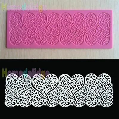 £4.99 • Buy 3D Heart Lace Silicone Mould Fondant Icing Wedding Cake Mold Decoration Mat BPA