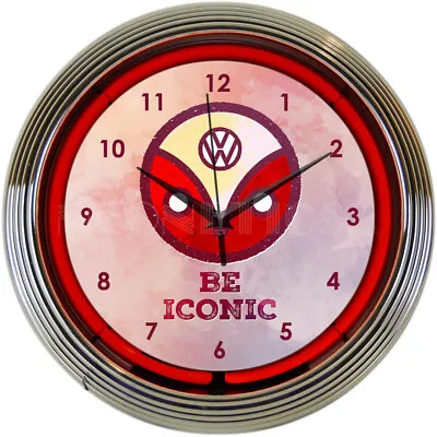 $89.99 • Buy Volkswagen Bus Iconic Licensed Red Neon Hanging Wall Clock 15  Diameter 8VWICN