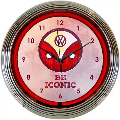 Volkswagen Bus Iconic Licensed Red Neon Hanging Wall Clock 15  Diameter 8VWICN • $89.99