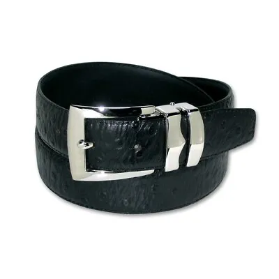 OSTRICH Pattern BLACK Color BONDED Leather Men's Belt Silver-Tone Buckle Regular • $17.95