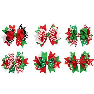 $7.99 • Buy Toddler Baby Girls Christmas Holiday Costume Hair Bow Clip Bowknot Hair Clips