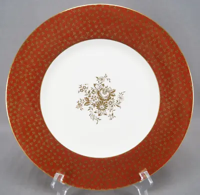 Minton England Gold Rose Floral & Red 10 3/4 Inch Bone China Dinner Plate • $65