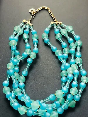 LISNER Signed Gorgeous Designer Ocean Blue Mint Green Lucite Beaded Vtg Necklace • $12.60