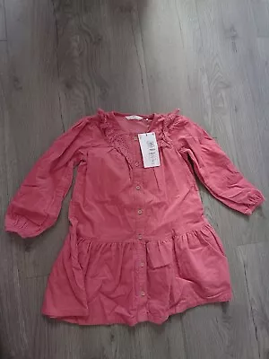 Marks And Spencer Kids Girl Fine Corduroy Pink Button Dress 4-5yrs • £8