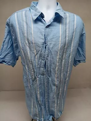 Cubavera Mens XL Blue Chambray With Embroidery Short Sleeve Button Shirt • $18.99